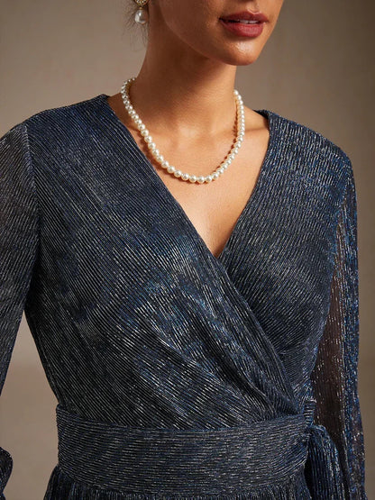Metallic Pleated Chiffon Evening Wrap Top