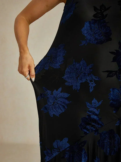 Floral Chiffon Evening Gown with Asymmetrical Hem