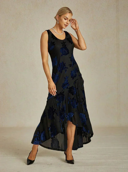 Floral Chiffon Evening Gown with Asymmetrical Hem