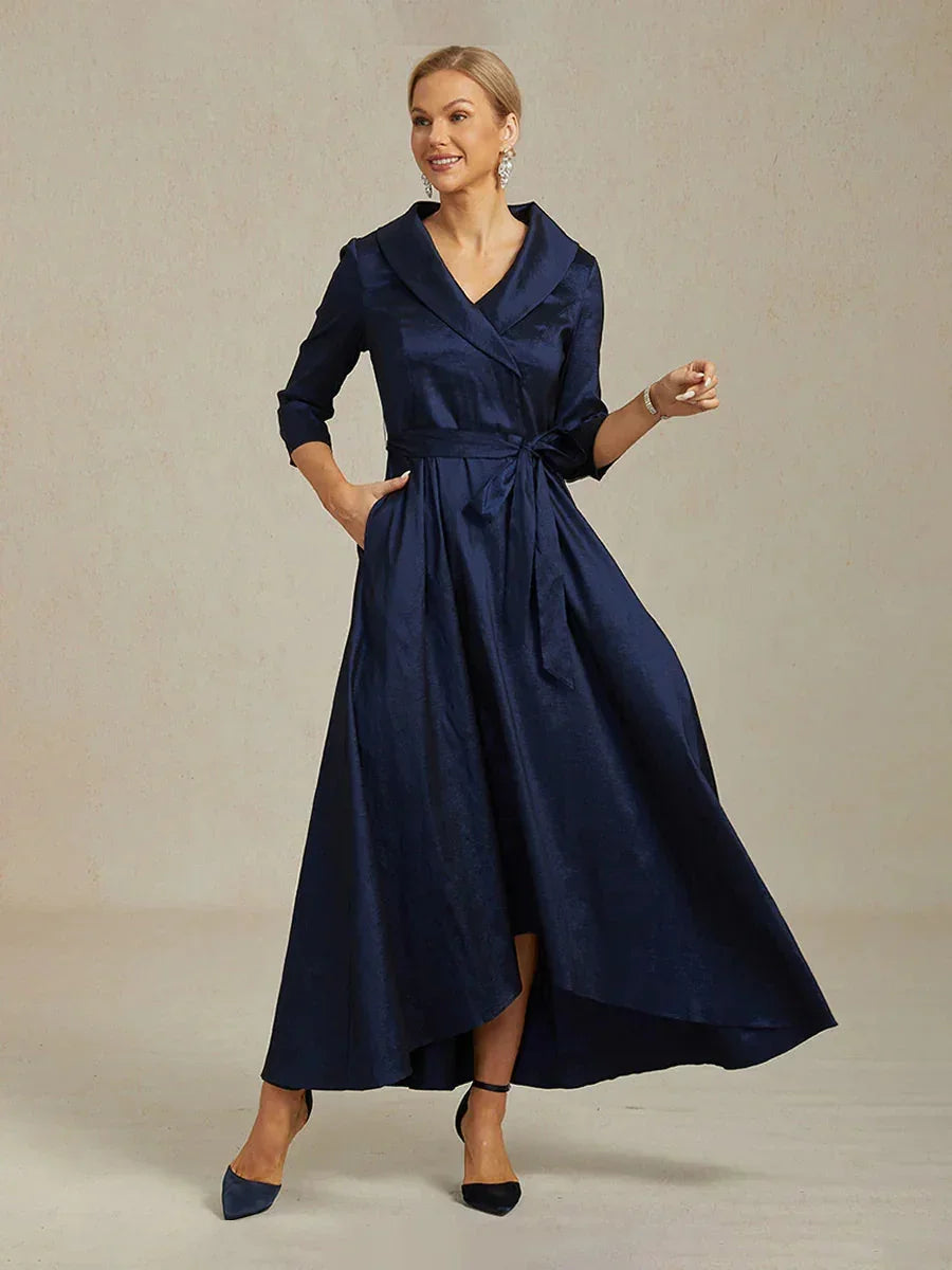 Stretch Taffeta Cocktail Dress with Tie Belt