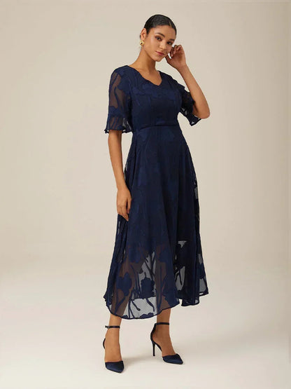 Ruffle Flutter Lace Maxi Dress