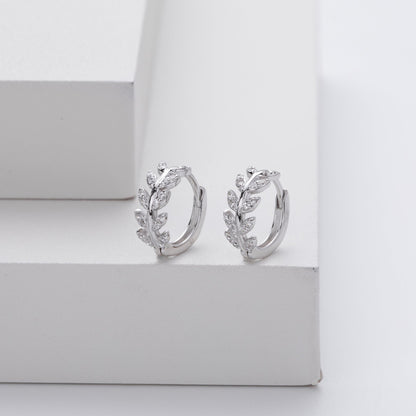 Silver Leaf Hoop Earrings - LEESTIA