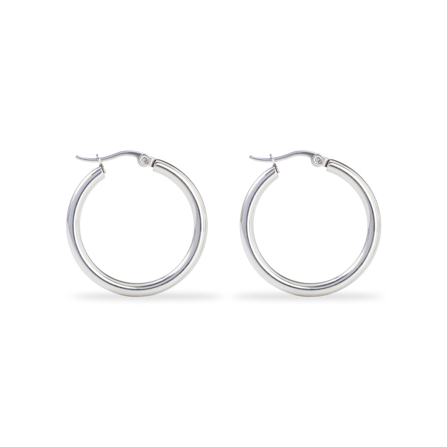 Polished Silver Classic Hoop Earrings - LEESTIA