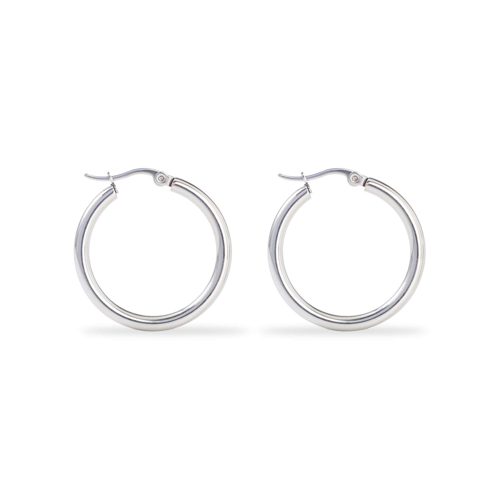 Polished Silver Classic Hoop Earrings - LEESTIA