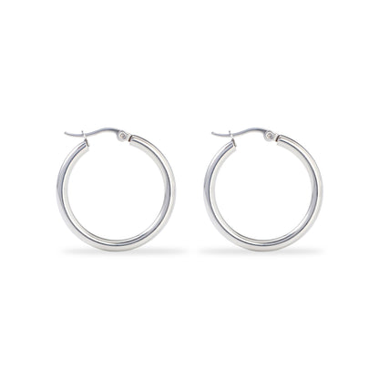 Polished Silver Classic Hoop Earrings - LEESTIA