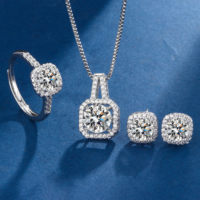 Exclusive White Gold Aria Square Radiant Jewellery Set - LEESTIA