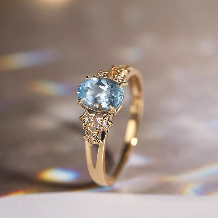 Exclusive Gold Ring with Blue Crystal - LEESTIA