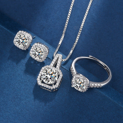 Exclusive White Gold Aria Square Radiant Jewellery Set - LEESTIA