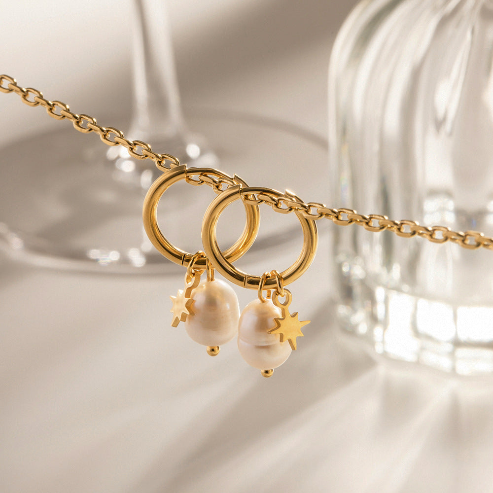 Natural Freshwater Pearl Earrings with Star Pendants