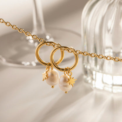 Natural Freshwater Pearl Earrings with Star Pendants