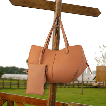 Elegant Genuine Pebbled Leather Tote Bag with Pouch