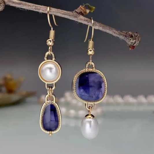 Elegant Blue Stone Pearl Earrings - LEESTIA
