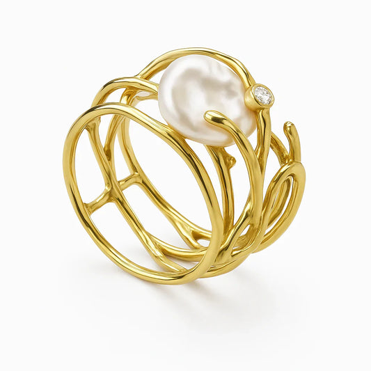 Retro Pearl Gold Ring - LEESTIA