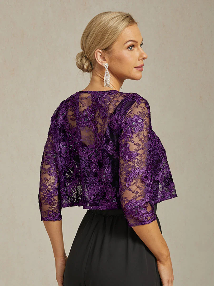 Rosette Lace Jacket with Sequin Embellishment