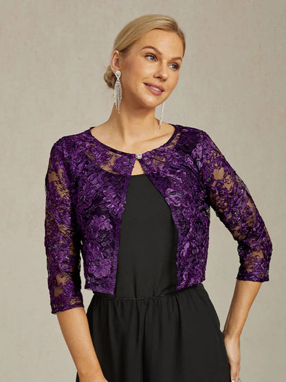 Rosette Lace Jacket with Sequin Embellishment