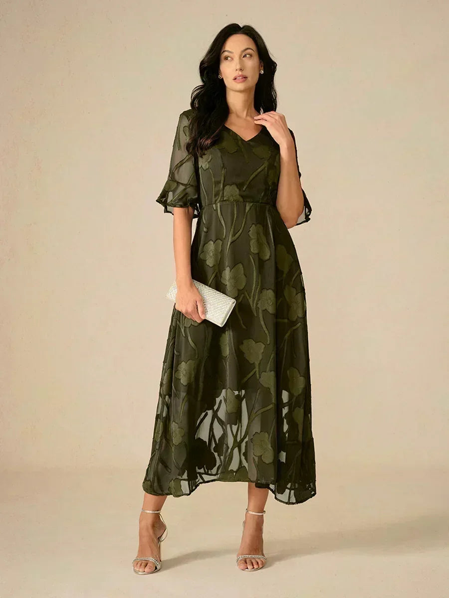 Ruffle Flutter Lace Maxi Dress