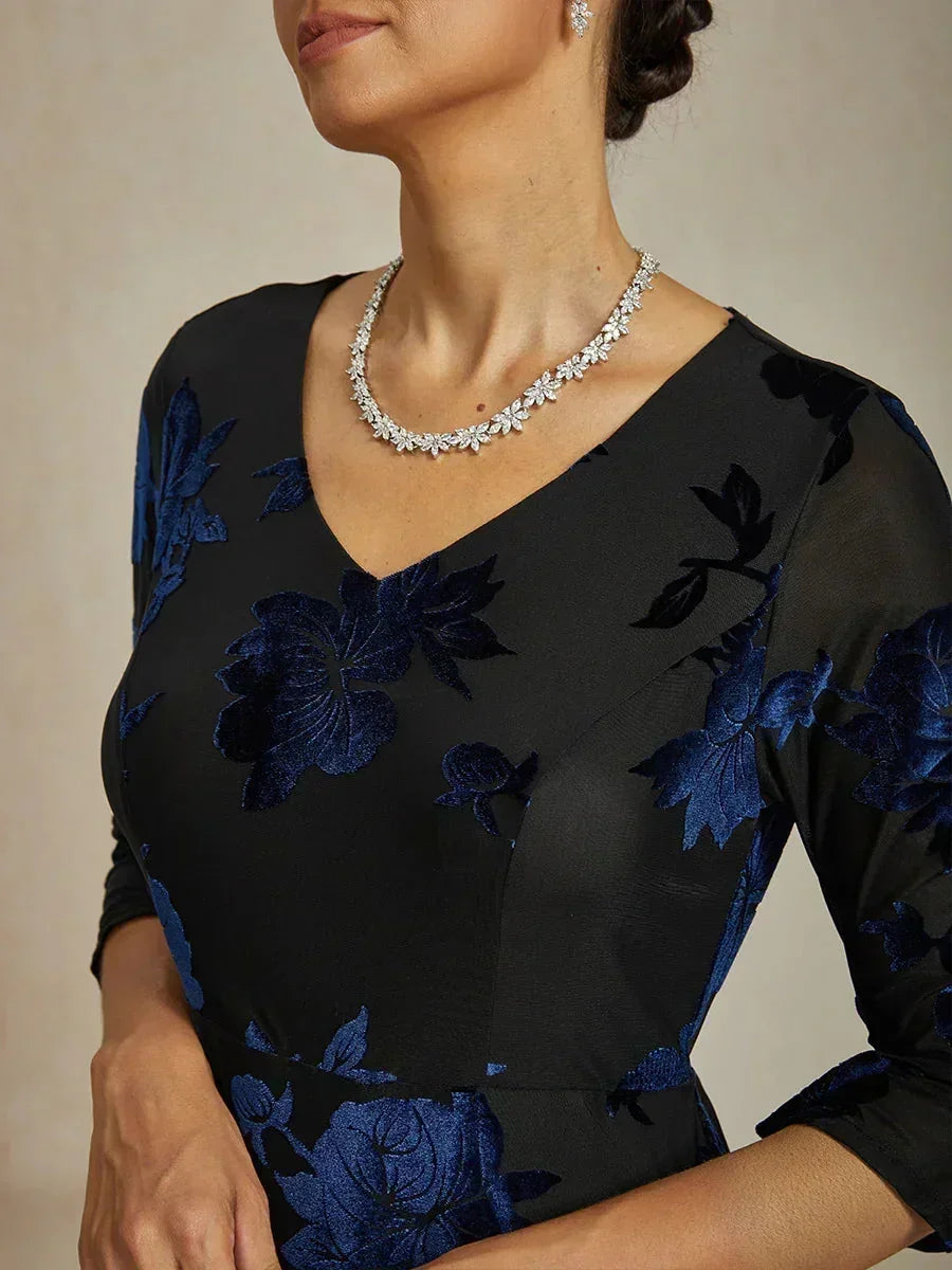 Floral Velvet A-Line Dress with Flutter Sleeves