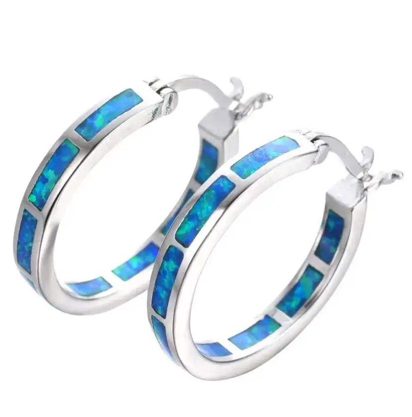 Chic Blue Fire Opal Circle Hoop Earrings - LEESTIA
