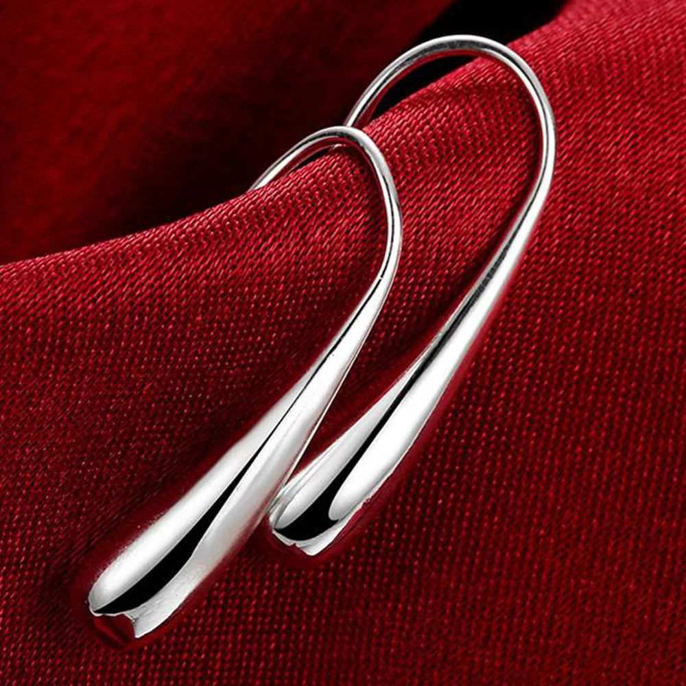 Sterling Silver Water Drop Hoop Earrings - LEESTIA