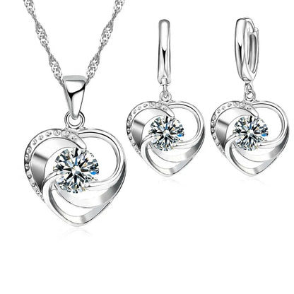 Sterling Silver Heart Necklace and Earrings - LEESTIA
