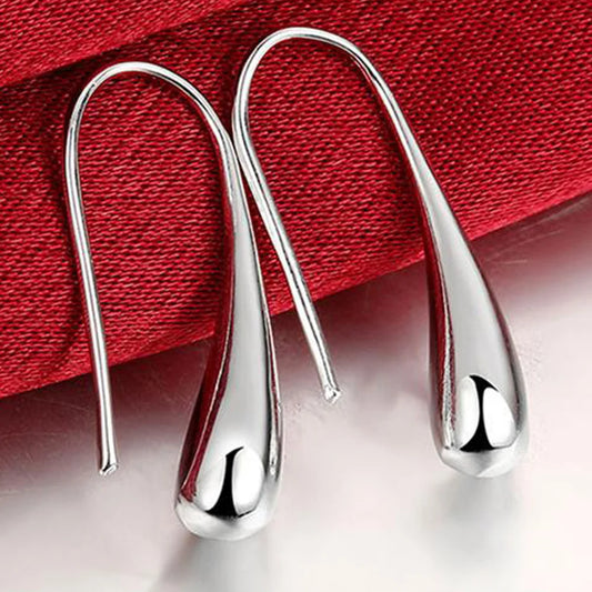 Sterling Silver Water Drop Hoop Earrings - LEESTIA