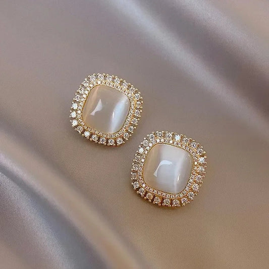 Chic Square Opal and CZ Crystal Stud Earrings - LEESTIA