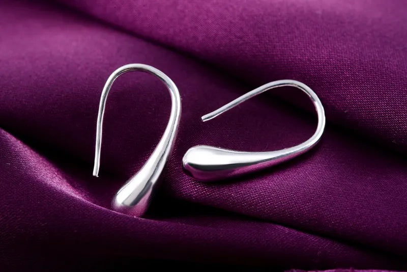 Sterling Silver Water Drop Hoop Earrings - LEESTIA