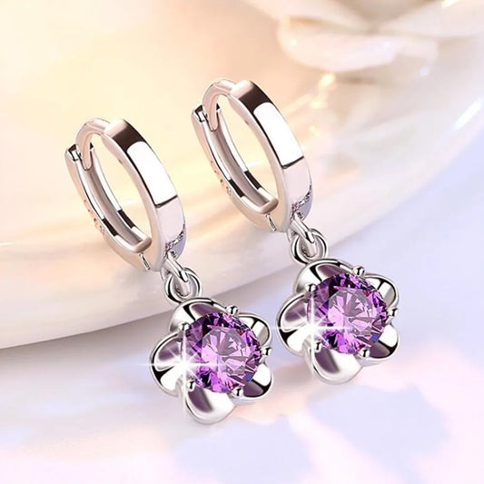 Sterling Silver Purple and White Zircon Earrings - LEESTIA