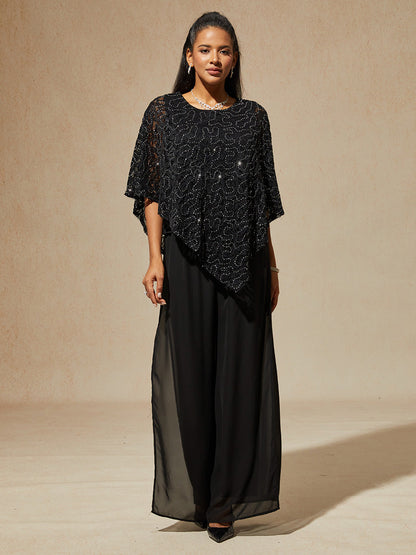 Shimmering Sequin Lace Cape Top
