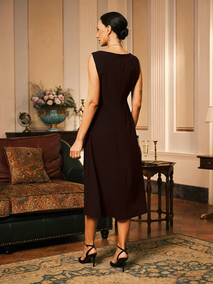 Sleeveless Sheath Midi Black Dress