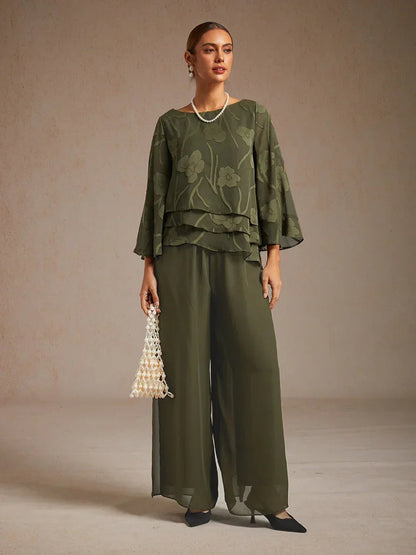 Straight Leg Pant With Chiffon Split Leg Overlay