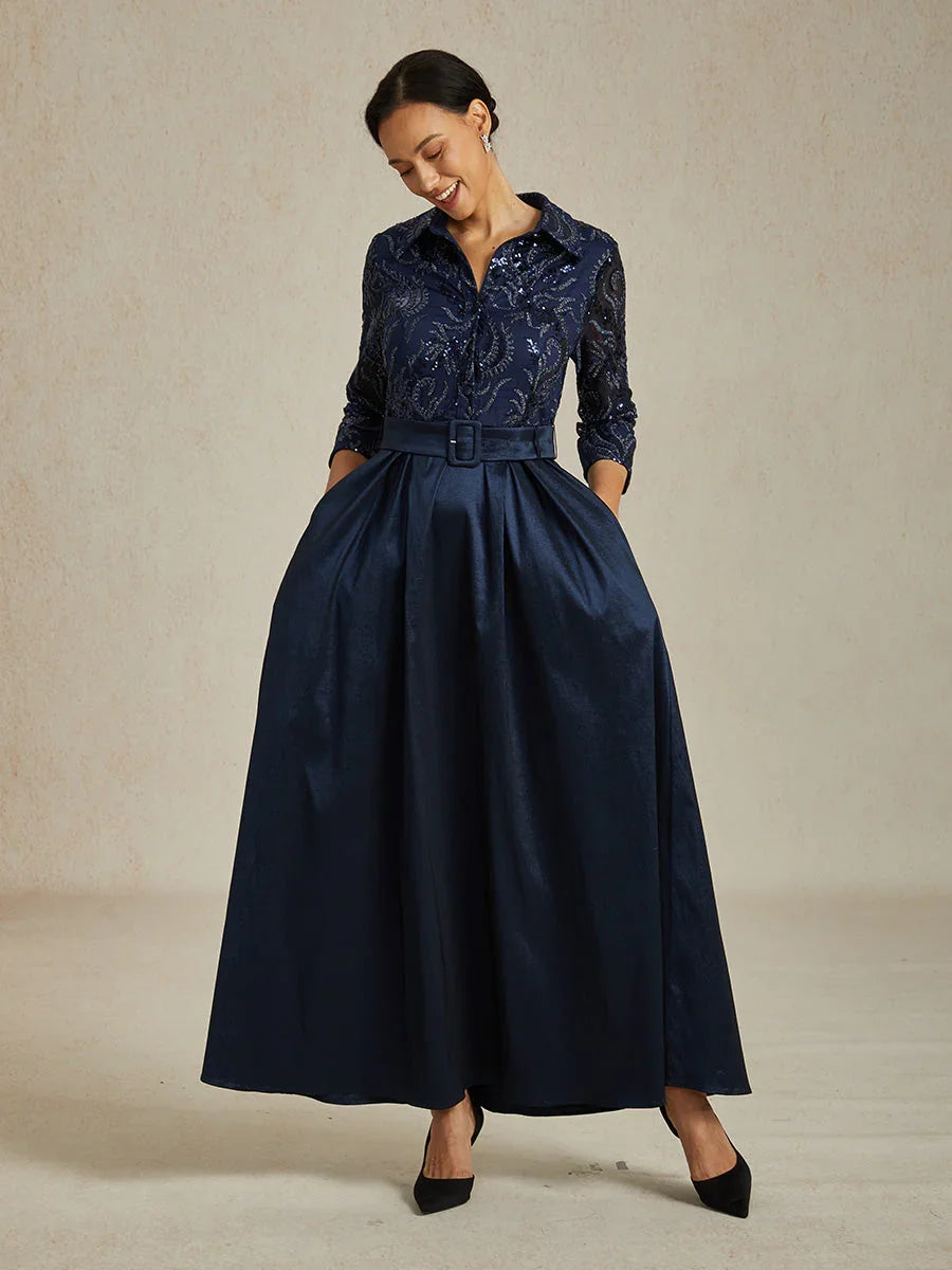 Stretch Taffeta Embroidered Cocktail Dress with Paisley Sequin Bodice