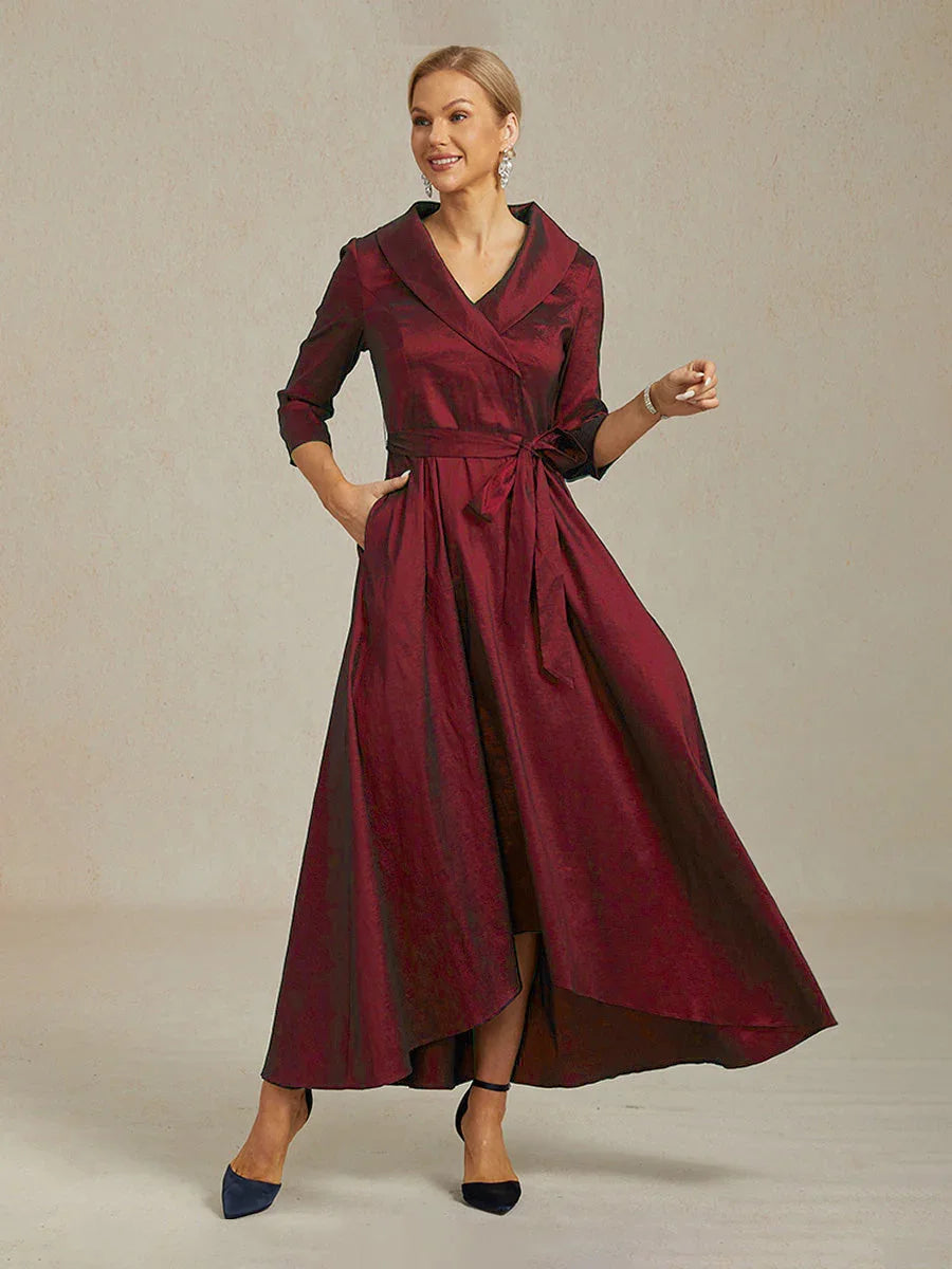 Stretch Taffeta Cocktail Dress with Tie Belt