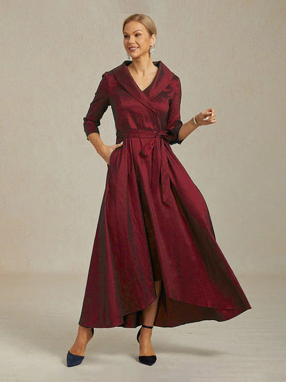Stretch Taffeta Cocktail Dress with Tie Belt