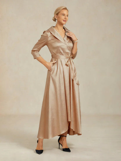 Stretch Taffeta Cocktail Dress with Tie Belt