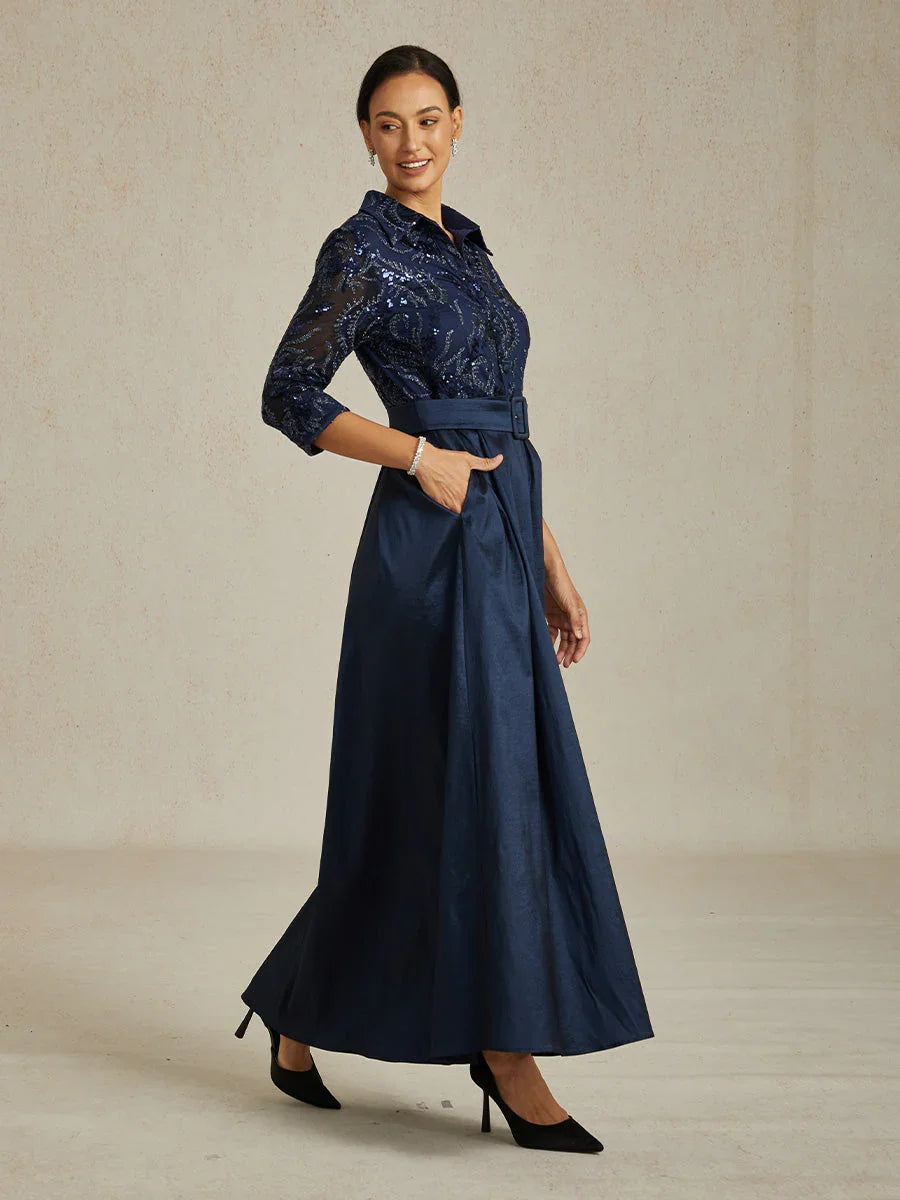 Stretch Taffeta Embroidered Cocktail Dress with Paisley Sequin Bodice