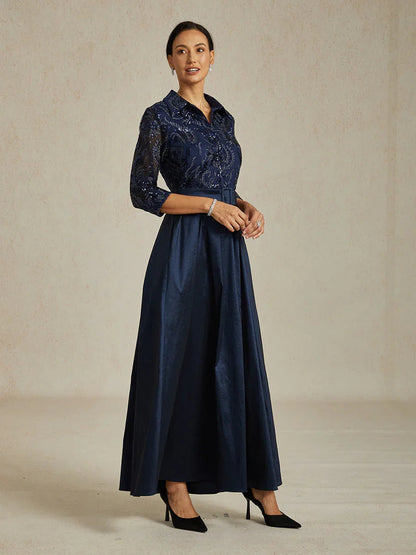 Stretch Taffeta Embroidered Cocktail Dress with Paisley Sequin Bodice