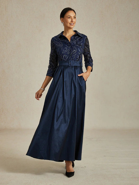 Stretch Taffeta Embroidered Cocktail Dress with Paisley Sequin Bodice