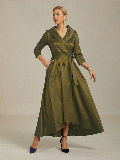 Stretch Taffeta Cocktail Dress with Tie Belt