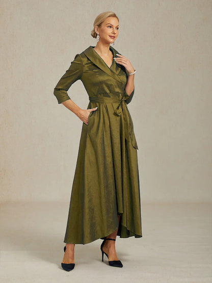 Stretch Taffeta Cocktail Dress with Tie Belt