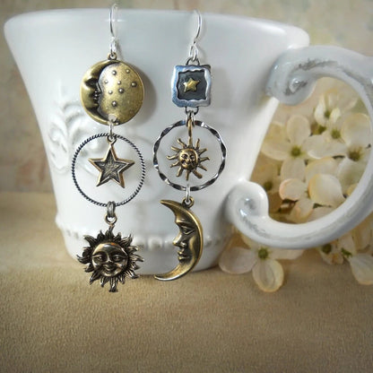 Sun-Moon Pendant Drop Earrings - LEESTIA