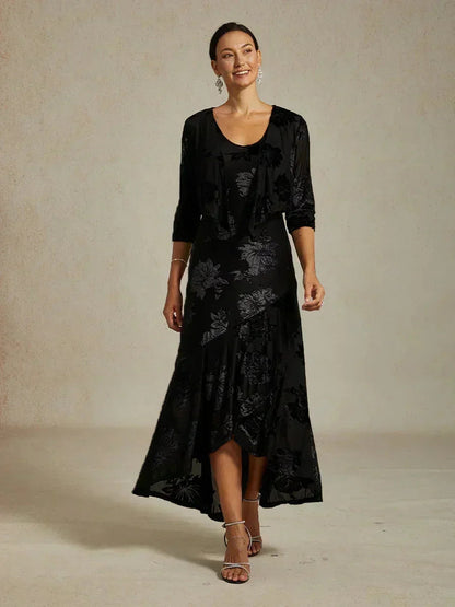 Floral Stretch Velvet 3/4 Sleeve Shrug