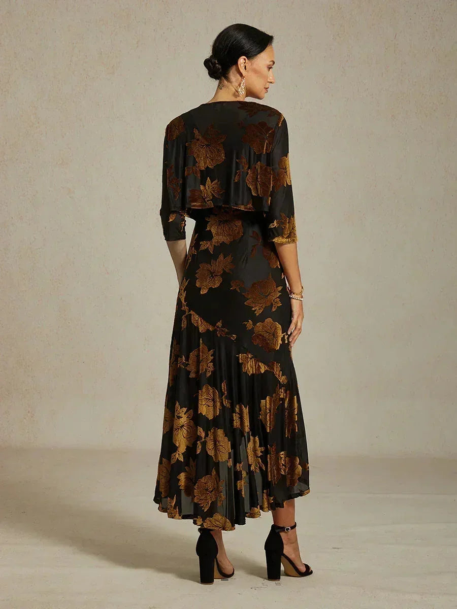 Floral Stretch Velvet 3/4 Sleeve Shrug