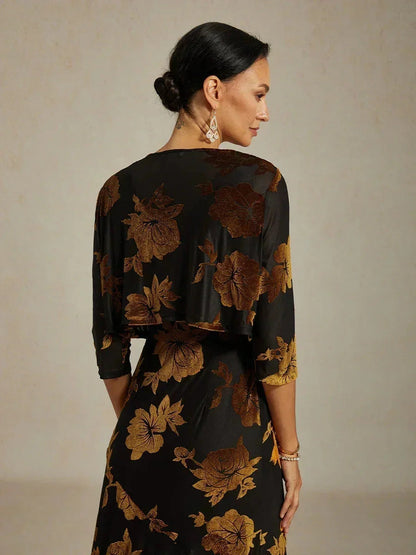 Floral Stretch Velvet 3/4 Sleeve Shrug