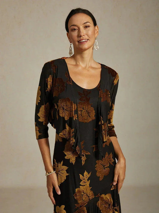 Floral Stretch Velvet 3/4 Sleeve Shrug