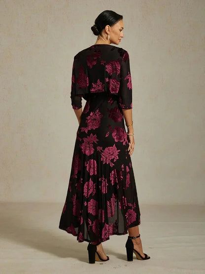 Floral Chiffon Evening Gown with Asymmetrical Hem