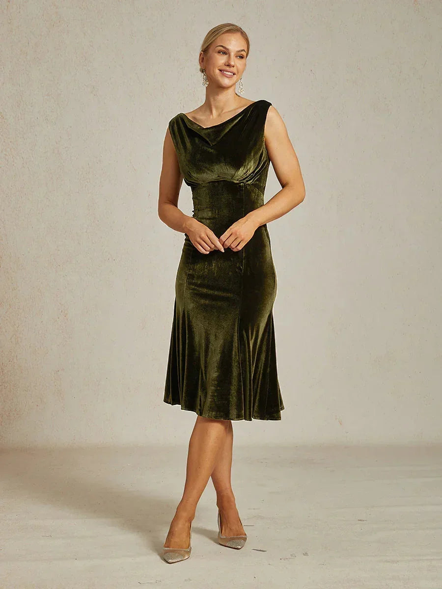 High-Stretch Velvet Sleeveless Midi Dress with Scoop Neck