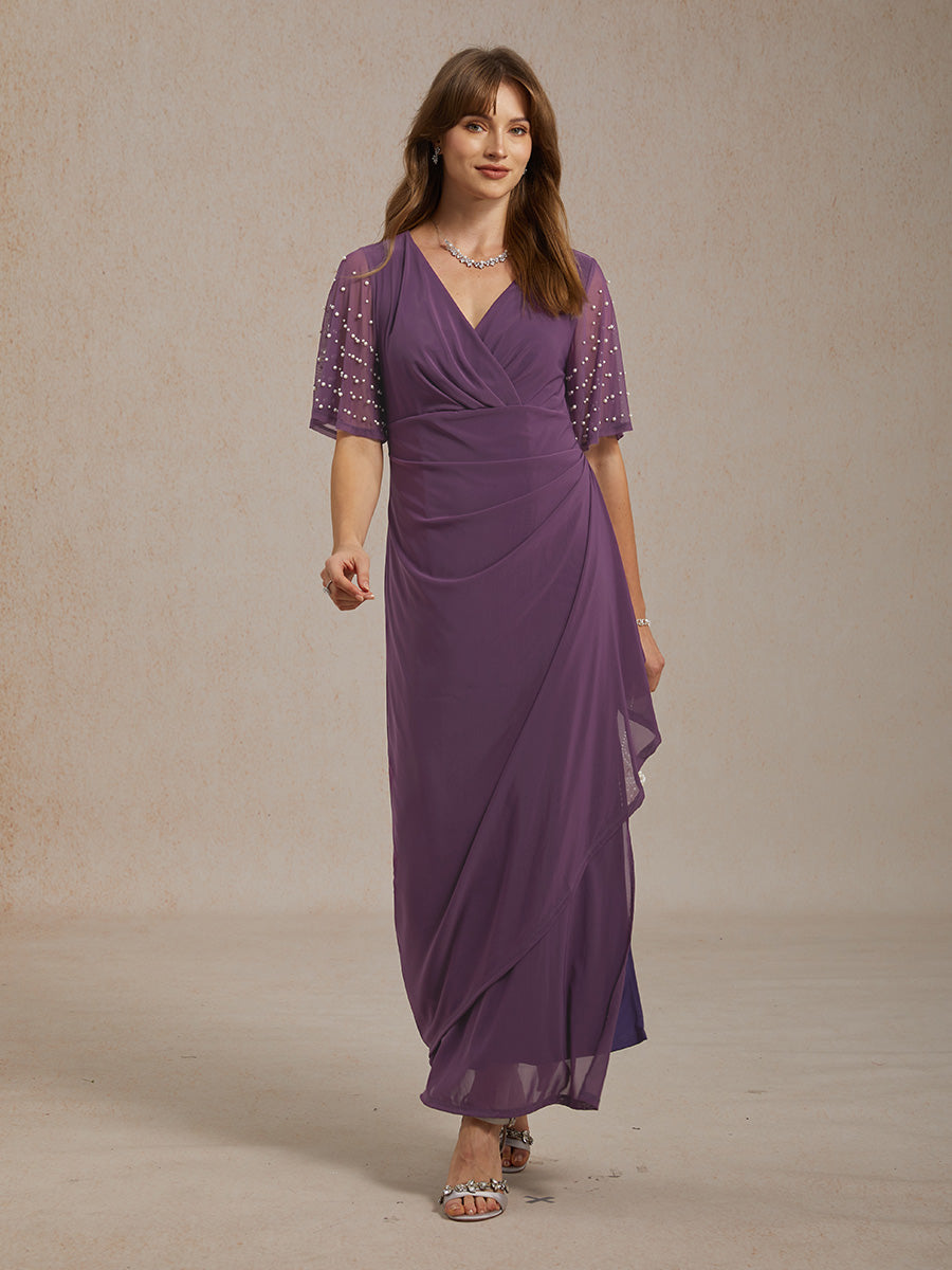 Elegant Formal Dress with Embellished Flutter Sleeves