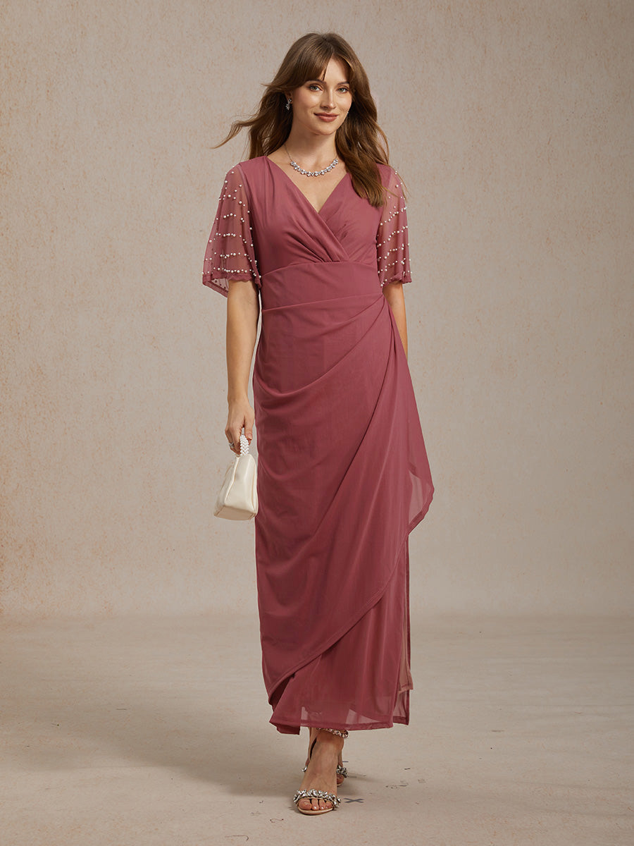 Elegant Formal Dress with Embellished Flutter Sleeves