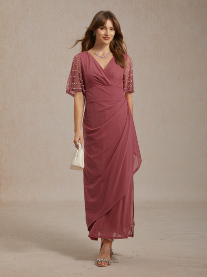 Elegant Formal Dress with Embellished Flutter Sleeves